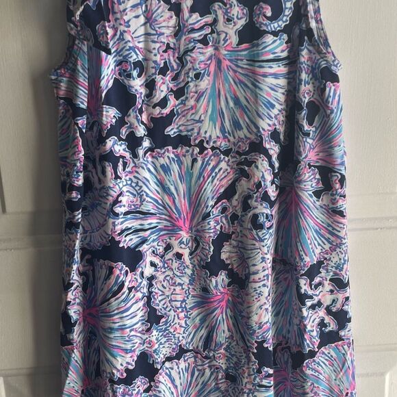 Lilly Pulitzer Luella Deep Sea Navy Blue and Pink Shells Bells Midi Dress, Small - Picture 4 of 6